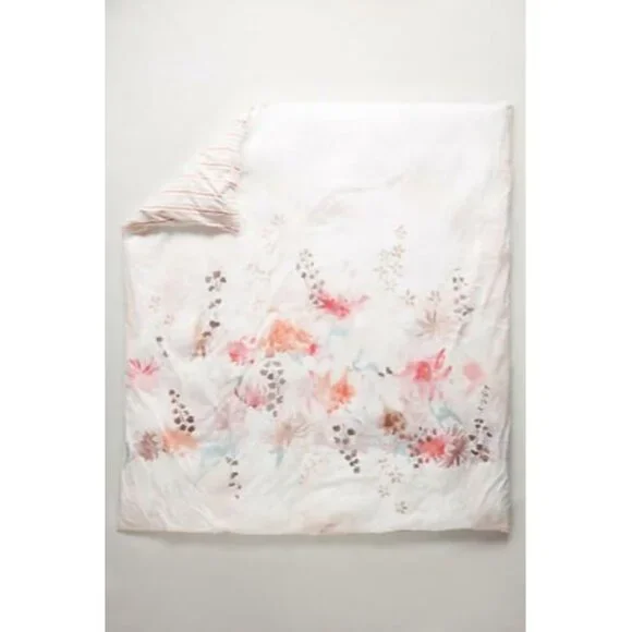 NEW Anthropologie LELIE California King Duvet Cover Floral Watercolor Muted - Picture 3 of 9